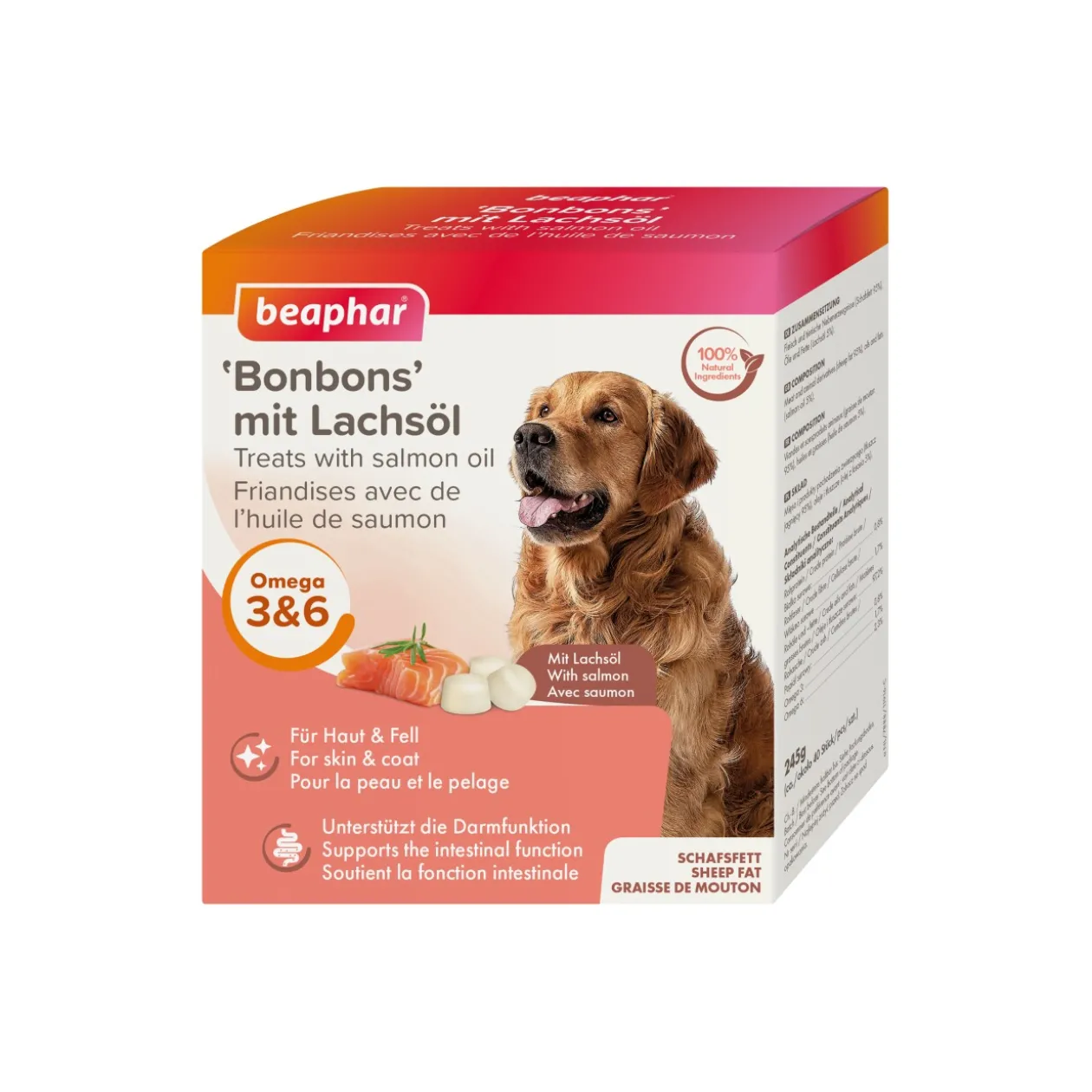 Beaphar Bonbons pour le traitement de la peau et de la fourrure 245g avec de l'huile de saumon