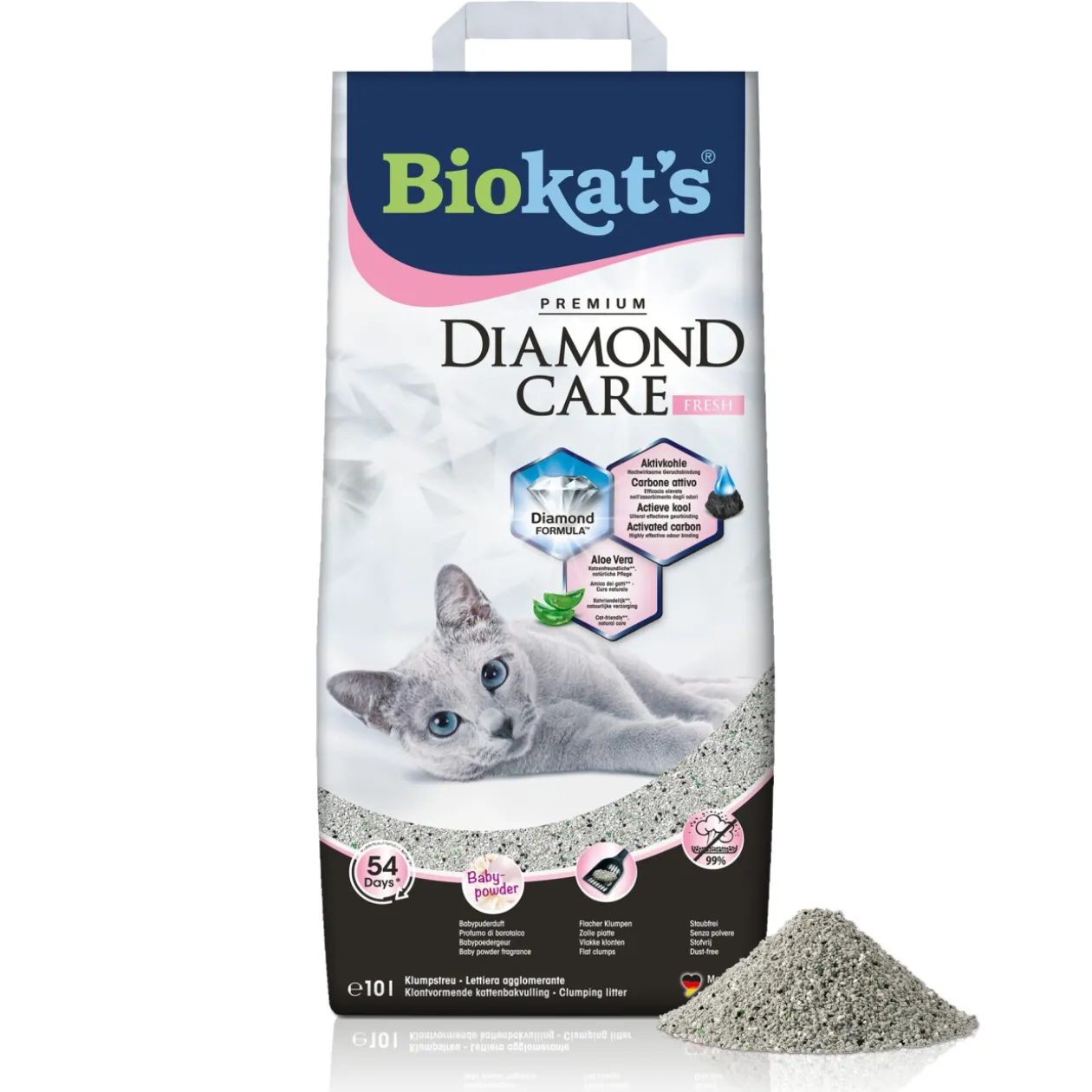 Biokat's litière agglomérante Diamond Care fresh à l'aloé vera 10 l
