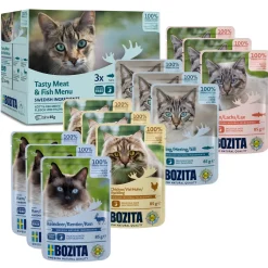 BOZITA Nourriture humide chat Bouchées en sauce au poisson et à la viande Multibox 12 x 85 g