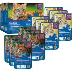 BOZITA Nourriture humide pour chat bouchées stérilisées en gelée à la viande Multibox 12 x 85 g
