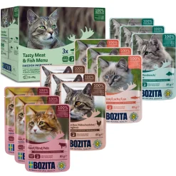 BOZITA Nourriture humide pour chat Adult bouchée en gelée avec poisson et viande Multibox 12 x 85 g