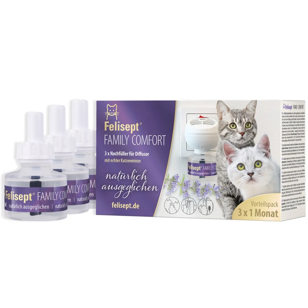 Felisept Flacon de recharge Family Comfort pour foyer avec plusieurs chats 3x45 ml