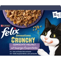 Felix Sensations Crunchy 10 x 85 g + 40 g de bouchées croustillantes Variété de saveurs aux légumes