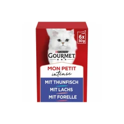 GOURMET Mon Petit Intense 8 x 6 x 50 g avec thon, saumon, truite