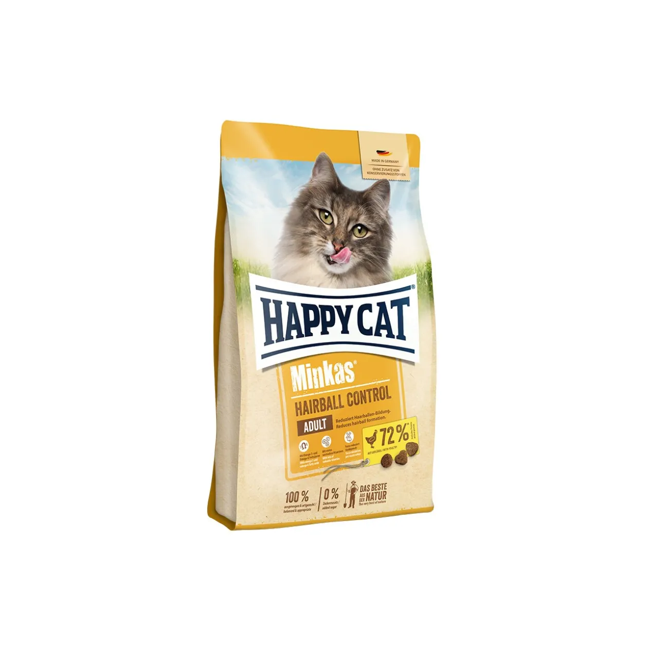 HAPPY CAT Minkas Croquettes Chat Adulte, Contrôle des Boules de Poils, Volaille 4 kg