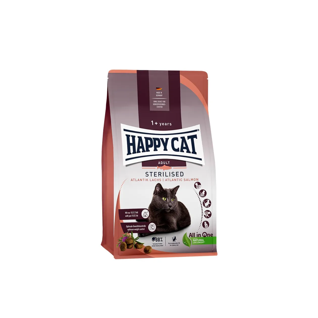 HAPPY CAT Sterilised Croquettes Chat Adulte, Saumon de l'Atlantique 1,3 kg