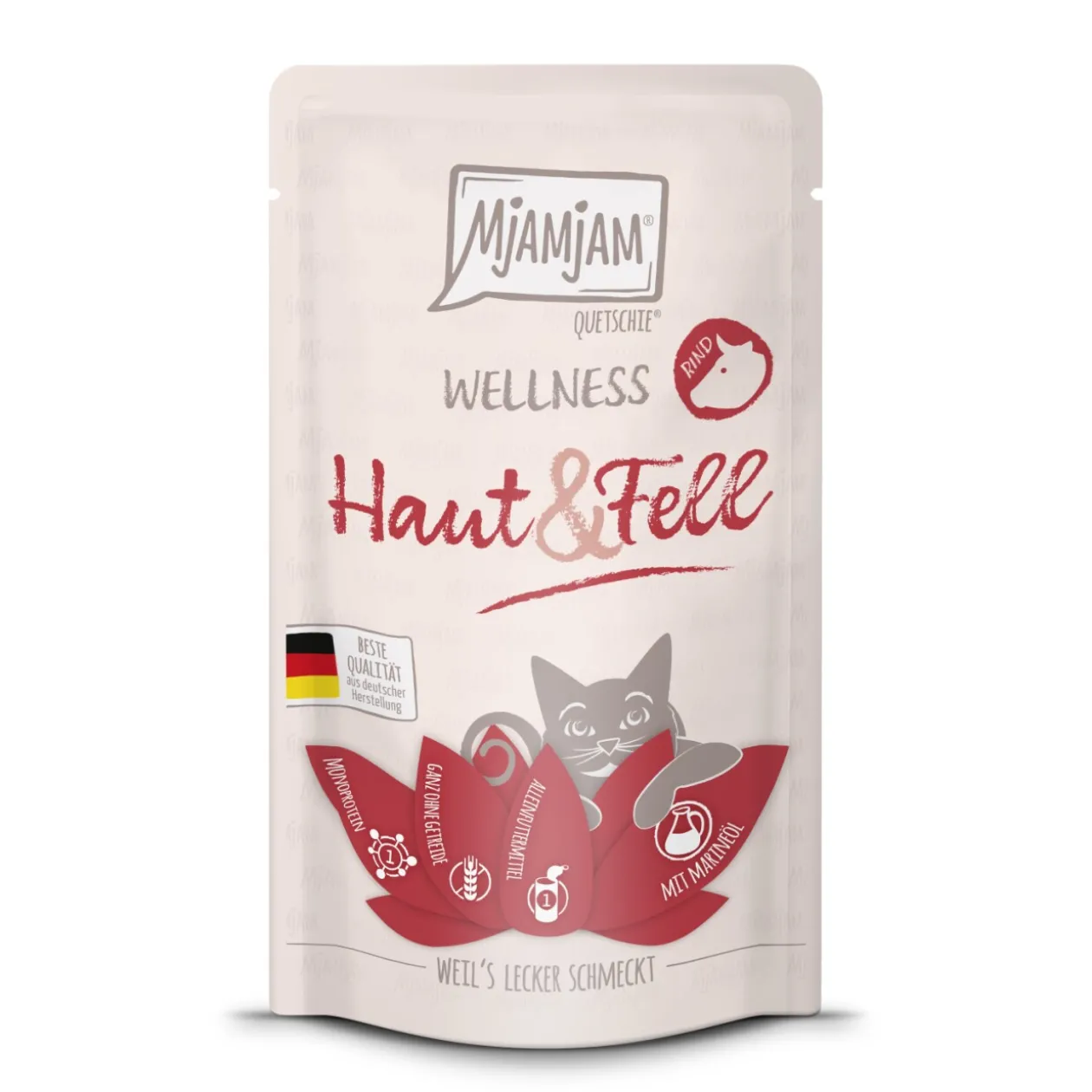 MjAMjAM nourriture humide pour chat adulte, Bien-être Peau & Pelage 12x125 g Bœuf