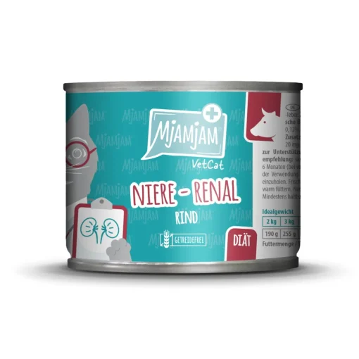 MjAMjAM nourriture humide pour chat adulte, VetCat régime rénal 6x200 g Bœuf