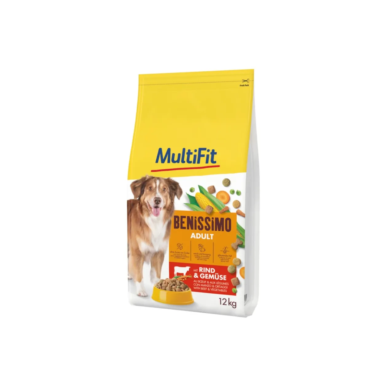 MultiFit Benissimo Croquettes Chien Adulte, avec Bœuf & Légumes 12 kg