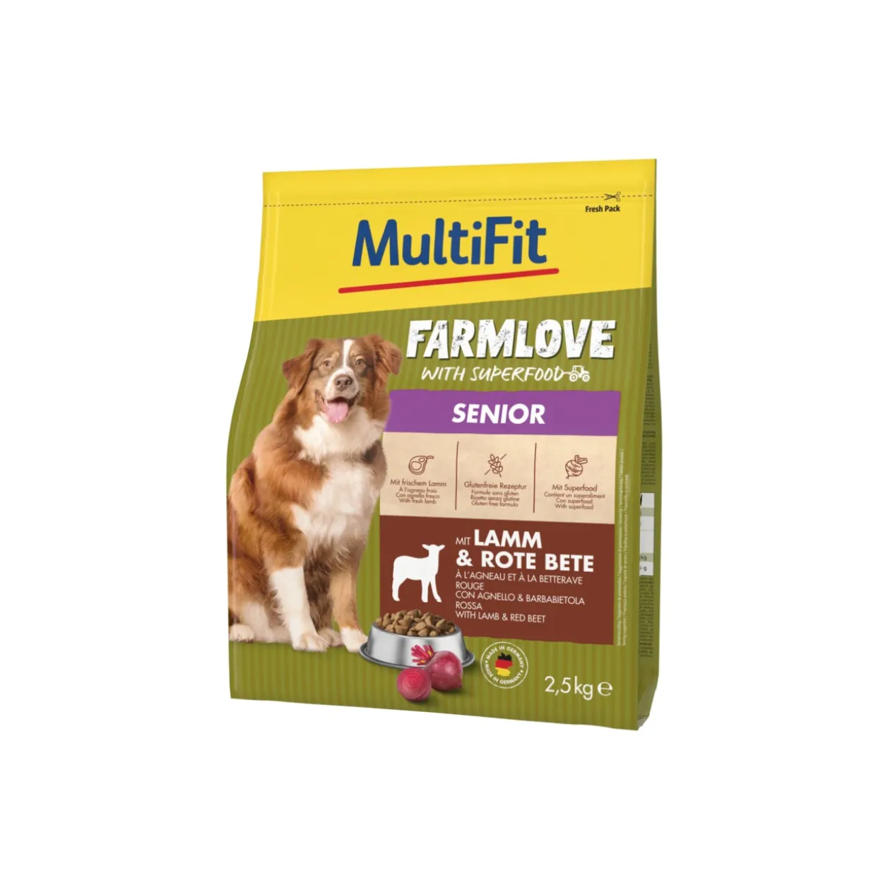 MultiFit Farmlove Croquettes pour chien senior, avec agneau & betterave rouge 2,5 kg