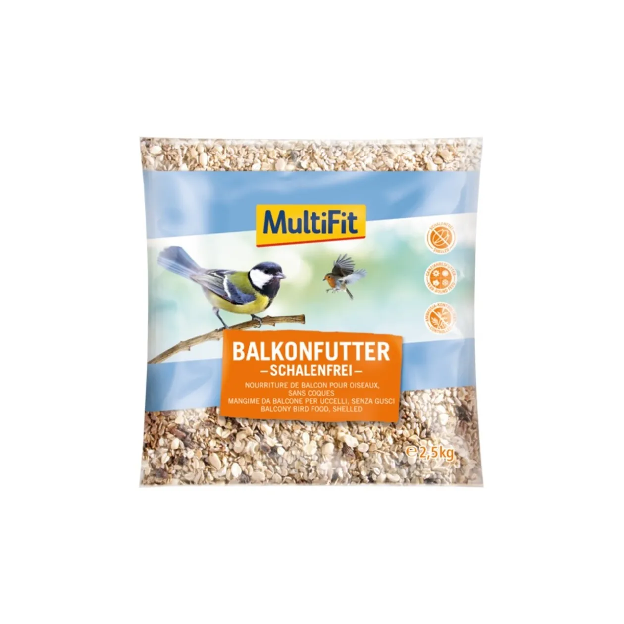 MultiFit Nourriture de balcon pour oiseaux sauvages sans coques 2.5kg
