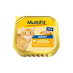 MultiFit nourriture humide pour chat adulte, pâté au poulet et au lait 16x100 g