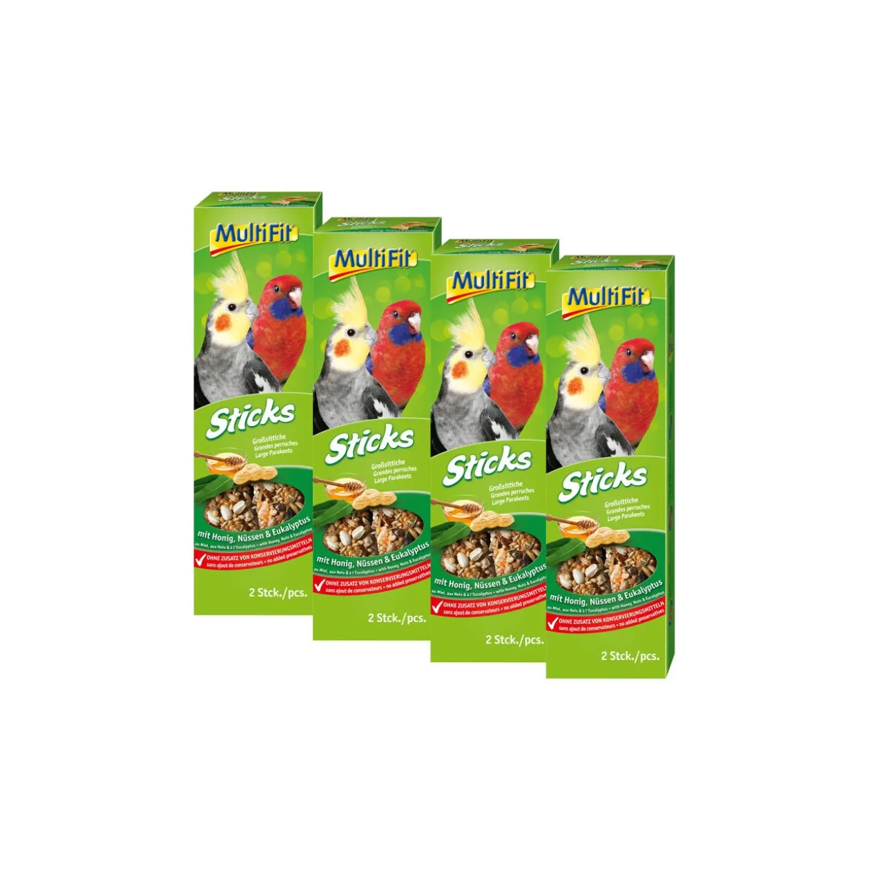 MultiFit Sticks pour grands perroquets en lot de 4 x 2 Miel et noix
