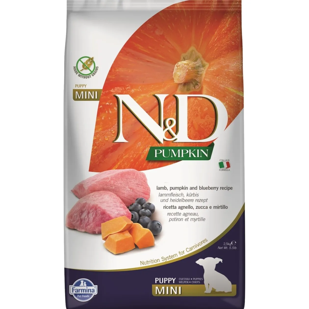 N&D Farmina Pumpkin Mini Puppy Agneau, potiron et myrtille 2,5 kg