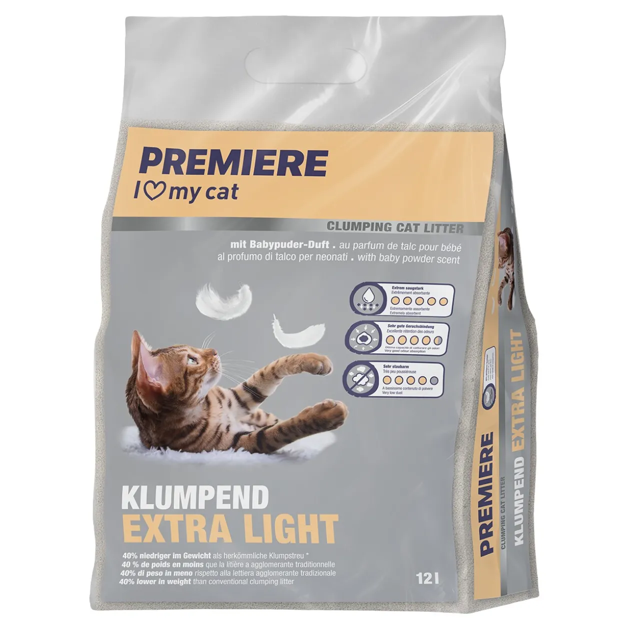 PREMIERE Litière agglomérante Poudre de bébé Extra Light 12 l