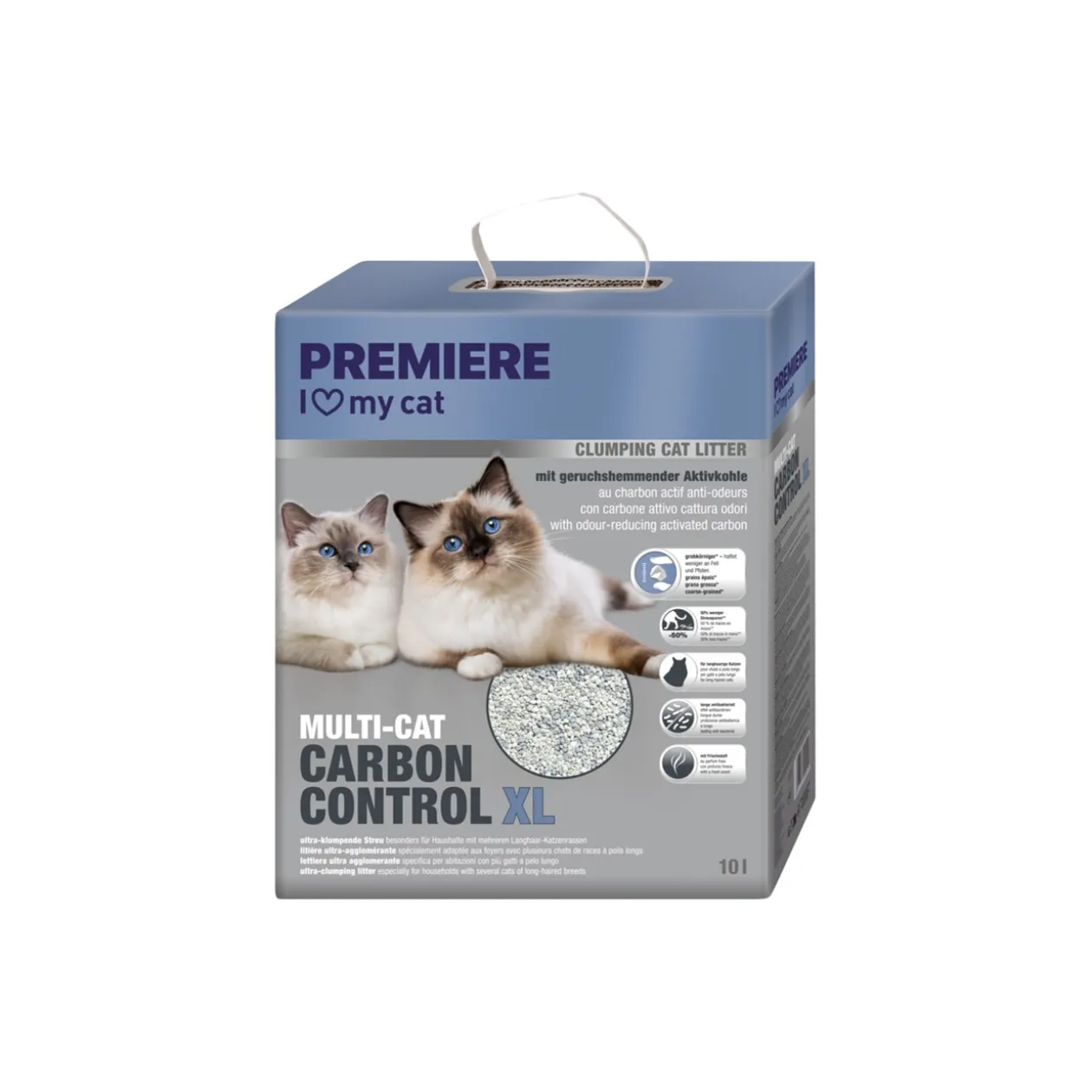 PREMIERE Litière agglomérante au charbon actif Multi-Cat XL 10 l