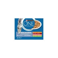 Purina ONE Sachets pour Chat Stérilisé au Bœuf, au Poulet, au Saumon et à la Dinde 8 x 85 g