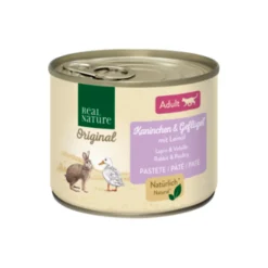 REAL NATURE Original nourriture humide pour chat, Adulte lapin et volaille à l’huile de lin 6x200 g