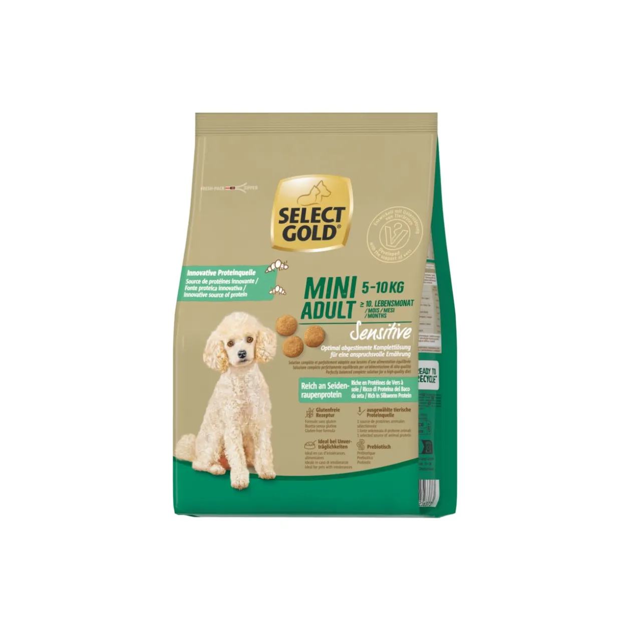 SELECT GOLD Croquettes Chien Mini Adulte Sensible Riche en Protéine de Ver à Soie 1kg