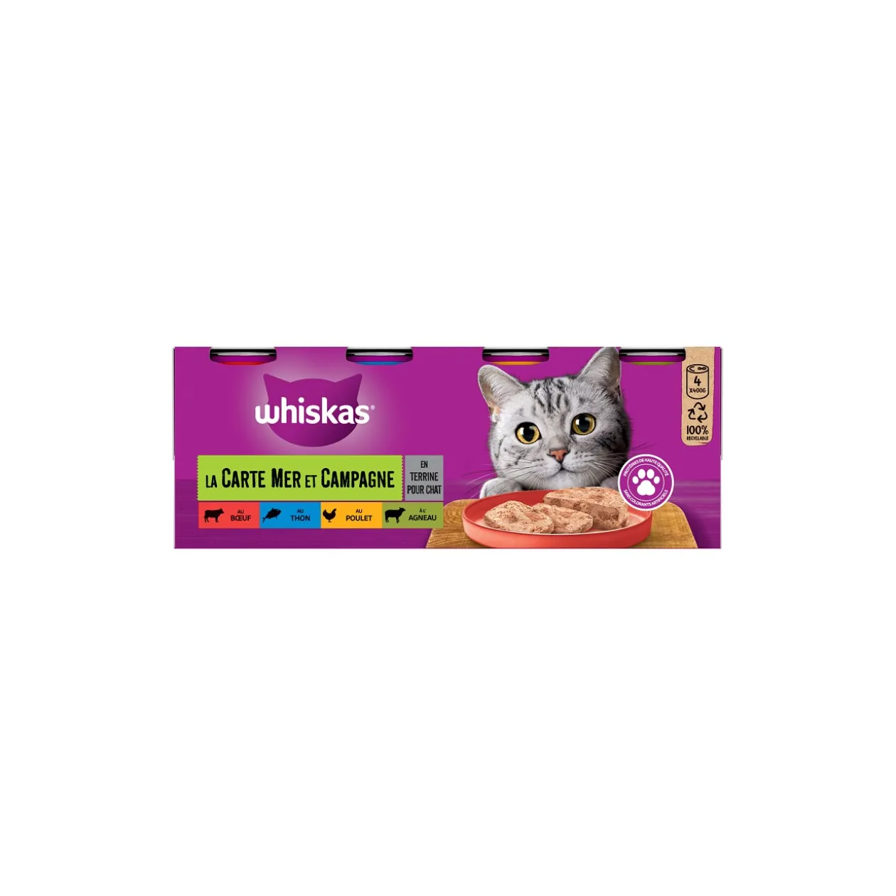 Whiskas Boites La Carte Mer et Campagne en Terrine 4 variétés pour chat 4x400g