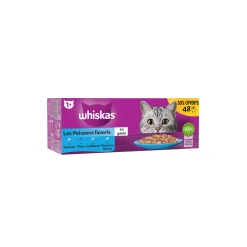 Whiskas Sachets fraîcheur Les Poissons favoris en gelée pour chat adulte 4 variétés 48x85g 30% offerts