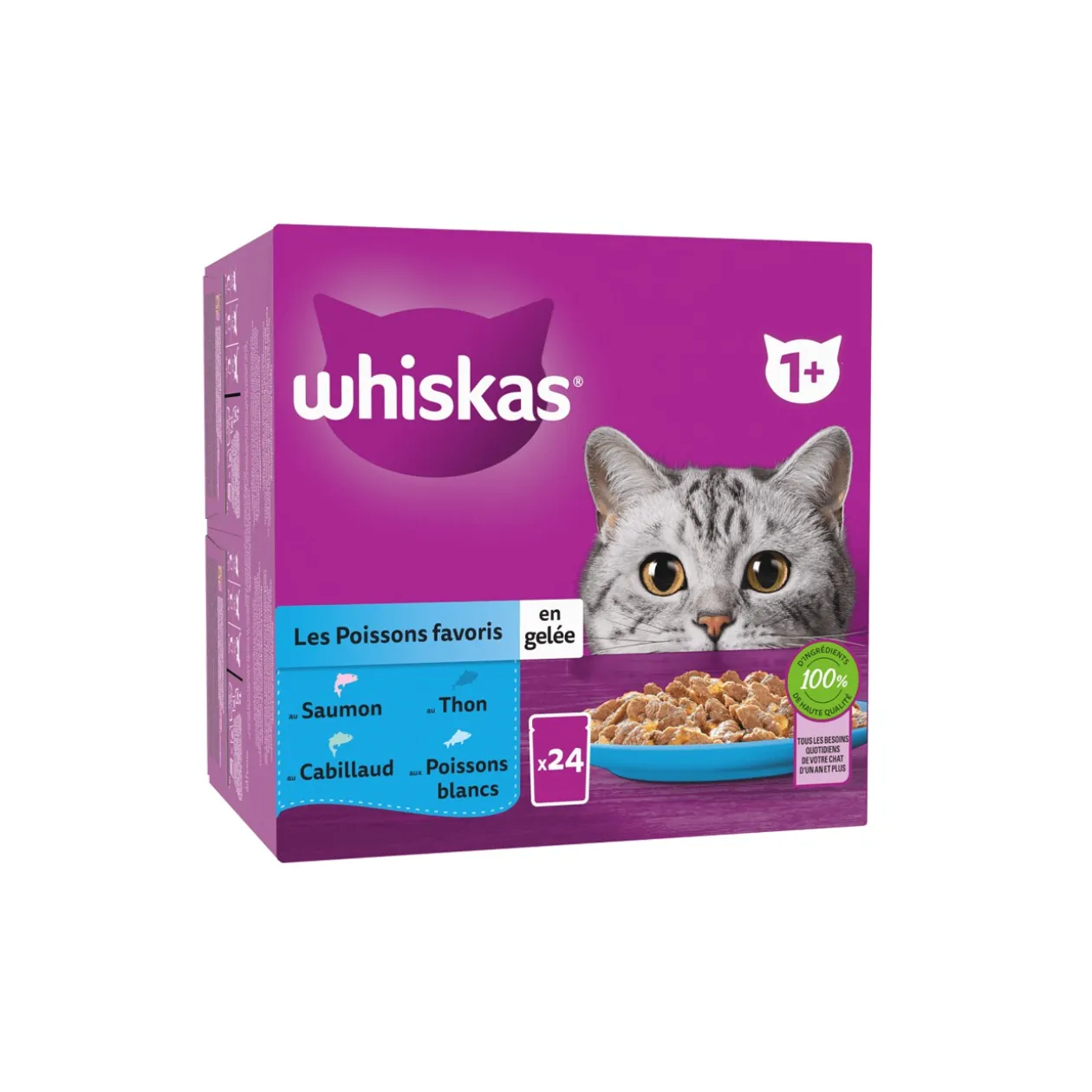 Whiskas Sachets Fraîcheur Les Poissons Favoris En Gelée Pour Chat Adulte 4 Variétés 24 x 85g