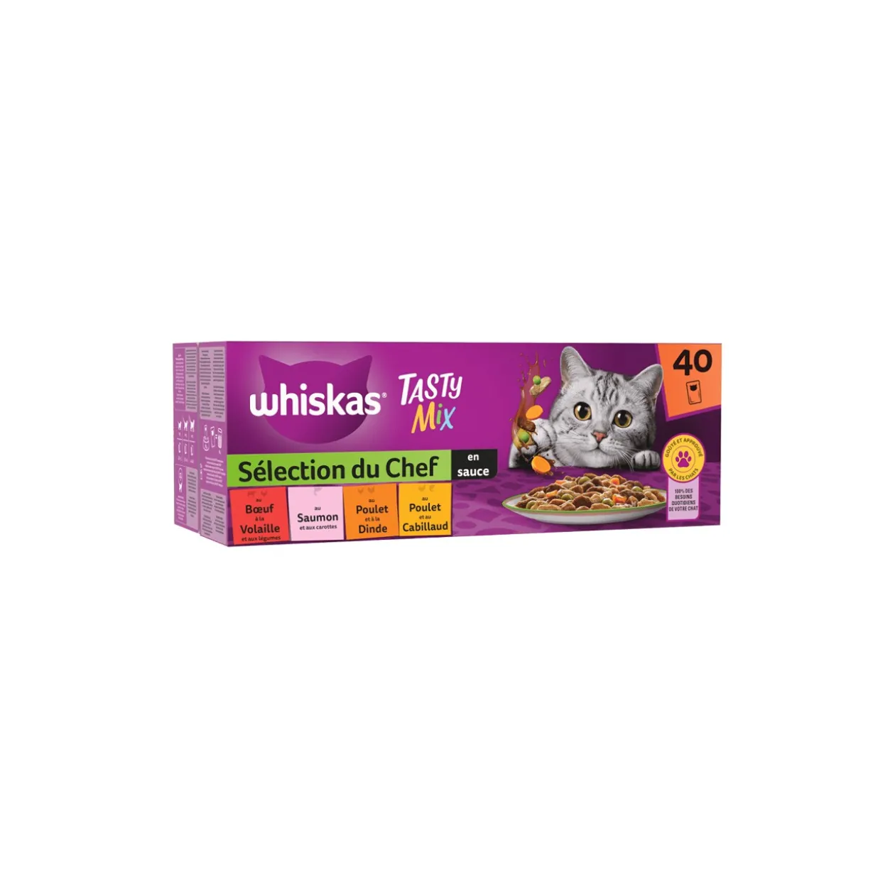 Whiskas Tasty Mix Sachets Fraîcheur Sélection Du Chef En Sauce Pour Chat Adulte 4 Variétés 40 x 85g