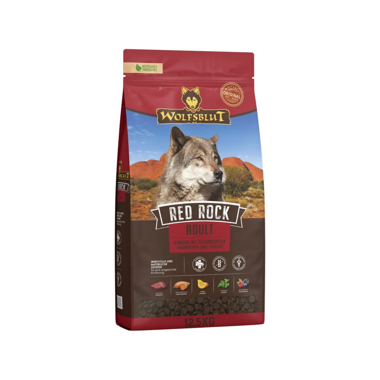 WOLFSBLUT nourriture humide chien adulte Red Rock avec viande de kangourou 2 kg