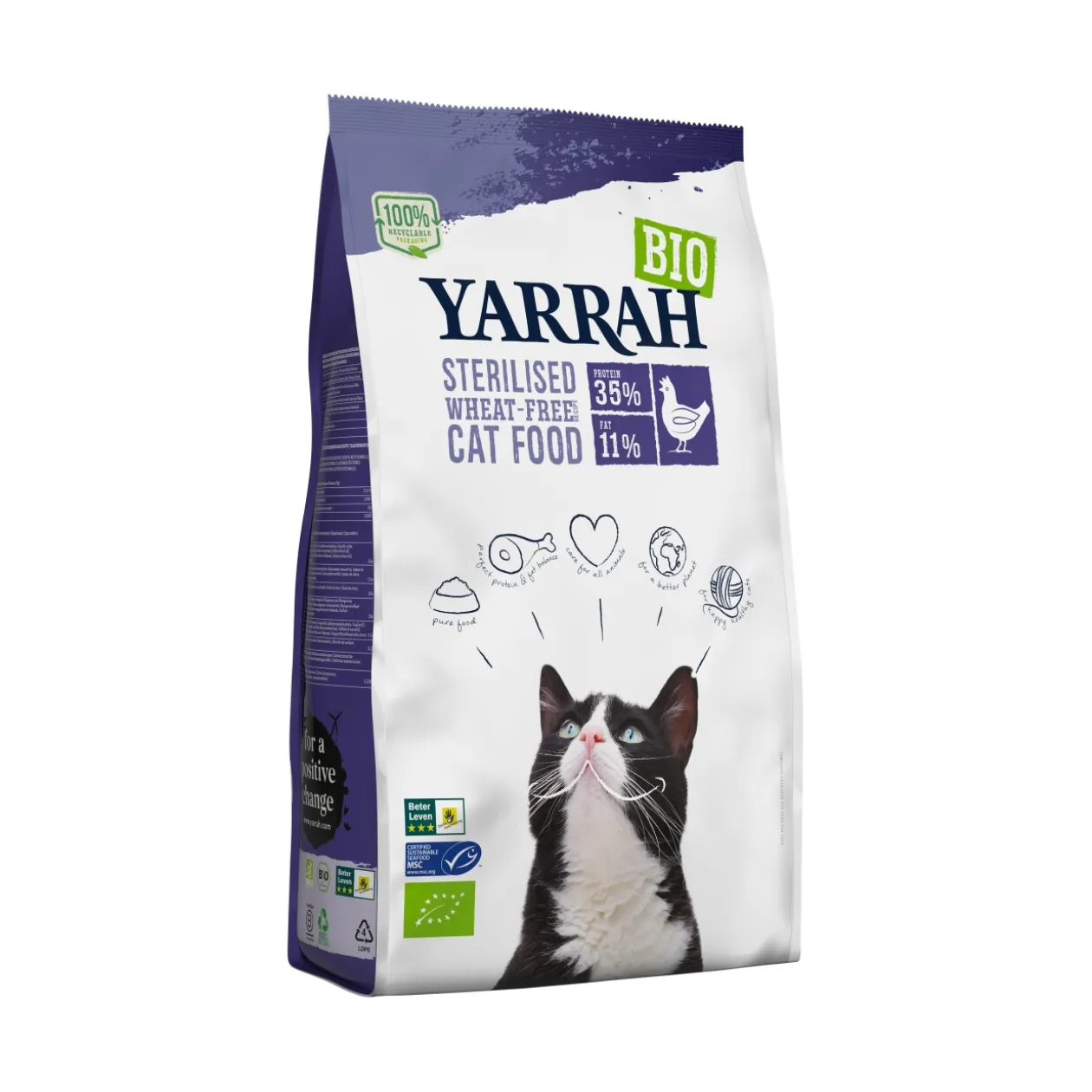 Yarrah Bio Adult croquettes pour chats stérilisés poulet & poisson (MSC) 2 kg